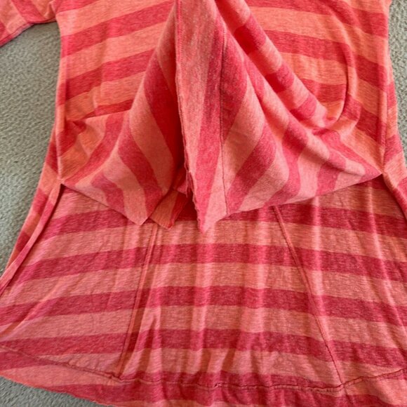 Free People Trapeze Top Pink Striped Oversized ¾ Sleeve Tunic High Low Hem - Picture 8 of 16